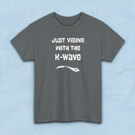 Just vibing with the K-Wave Korean pop culture Hallyu 한류 fandom gray t-shirt by Kjota