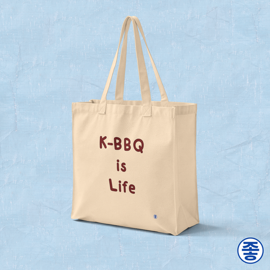 K-BBQ is life for Korean food fans beige canvas tote bag by Kjota
