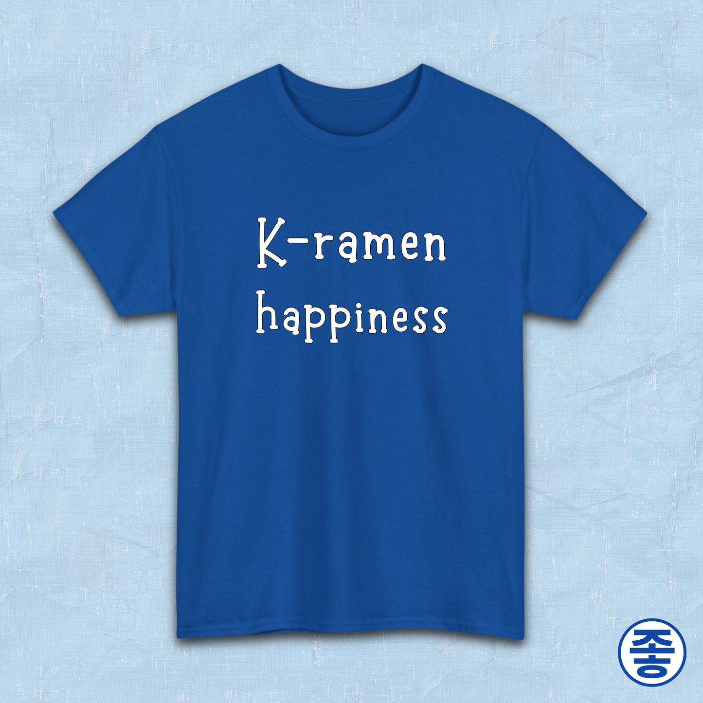 Korean ramen lover happiness fan t-shirt flatlay blue by Kjota