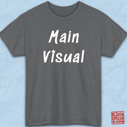 flatlay photo of “Main Visual” printed on a gray t-shirt flatlay by K-Jota, K-pop group member role for K-pop fans