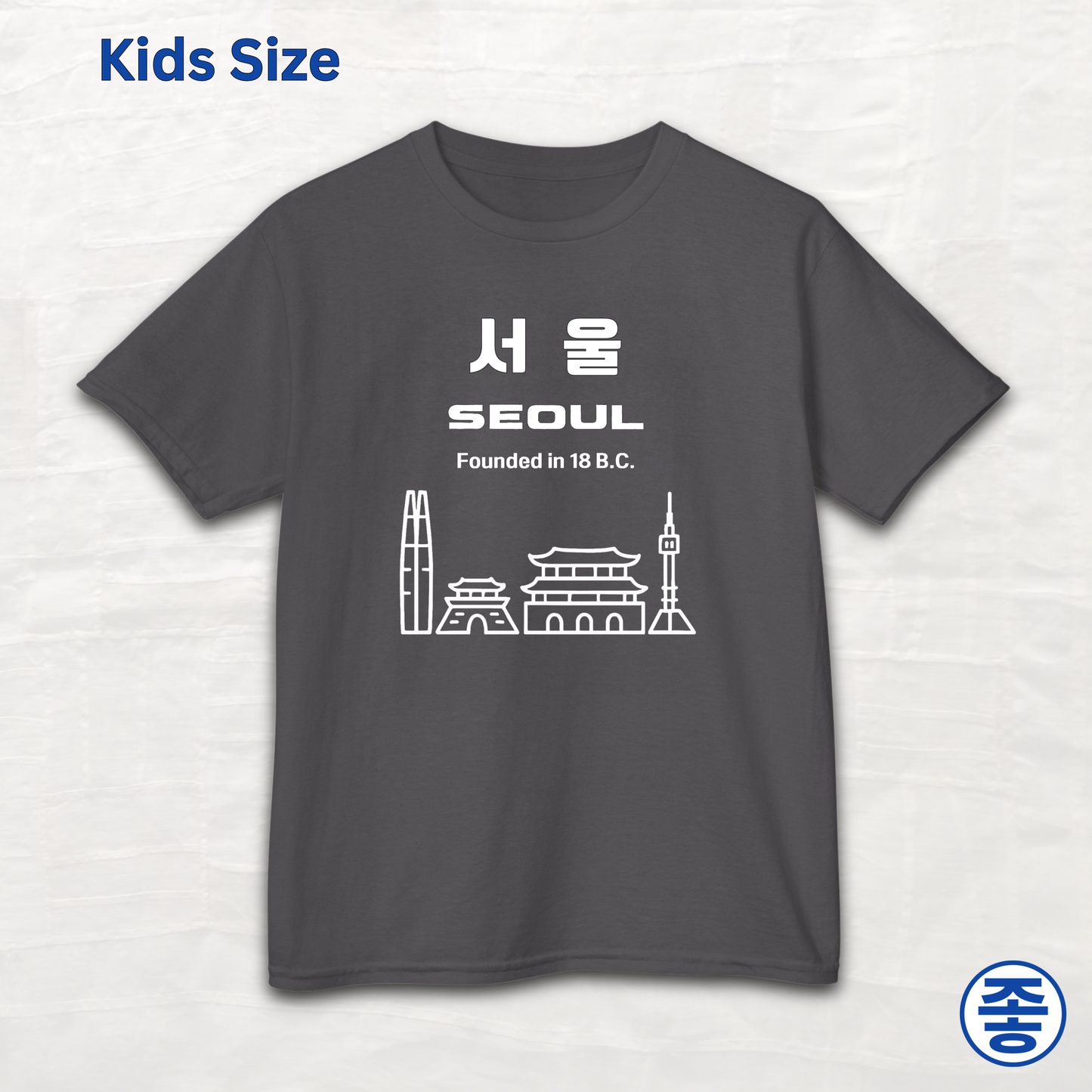 Seoul Korea founded in 18 BC travel Korean city kids t-shirt gray by Kjota
