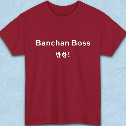Banchan Boss Korean food side dishes fan t-shirt red flatlay by K-Jota