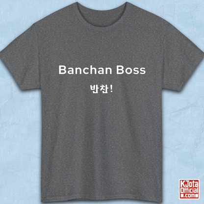 “Banchan Boss 반찬!” Korean side dish foodie gray t-shirt flatlay by K-Jota