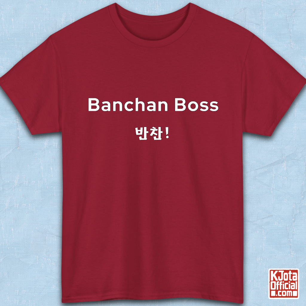 “Banchan Boss 반찬!” Korean side dish foodie red t-shirt flatlay by K-Jota