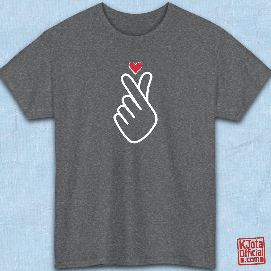 finger heart Korean saranghaeyo I love you K-pop K-wave fan t-shirt gray flatlay by K-Jota
