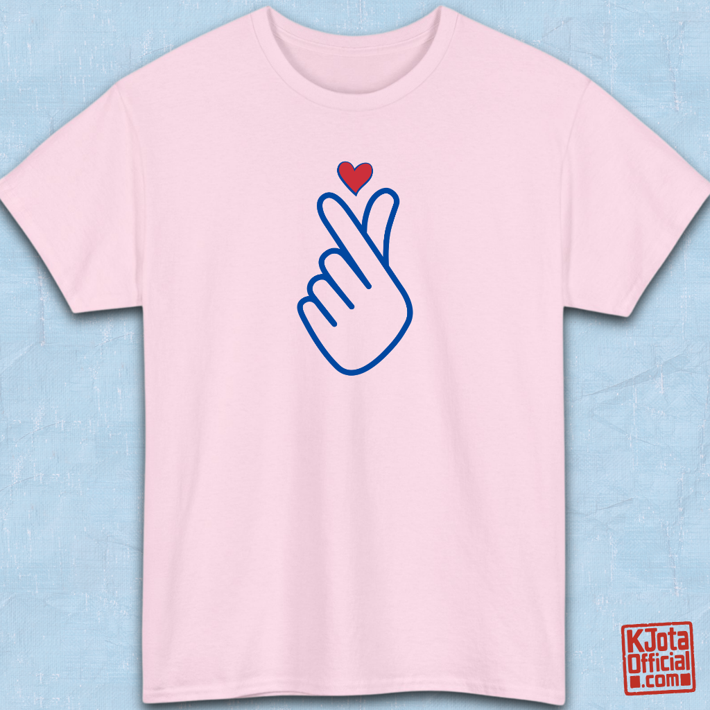 Finger heart Korean saranghaeyo I love you K-pop K-wave fan t-shirt pink flatlay by K-Jota