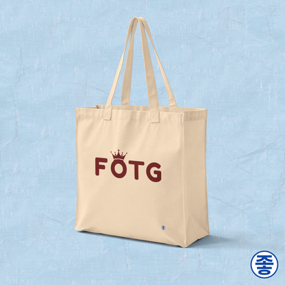 FOTG Face of the Group K-Pop fan beige canvas tote bag for photocard trading events by Kjota