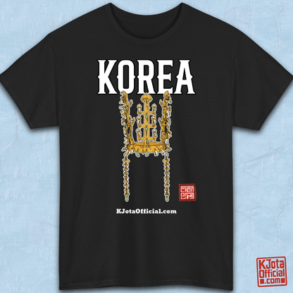 image of gold crown from Korea’s Silla dynasty printed on black t-shirt flatlay by K-Jota