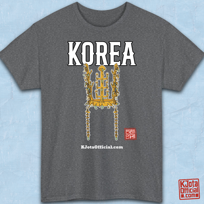 image of gold crown from Korea’s Silla dynasty printed on gray t-shirt flatlay by K-Jota