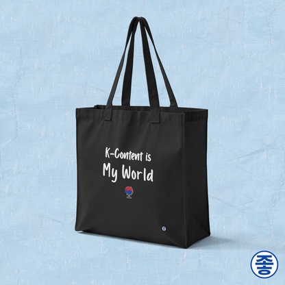 K-content is my world Korean entertainment Hallyu fan canvas tote bag black by Kjota