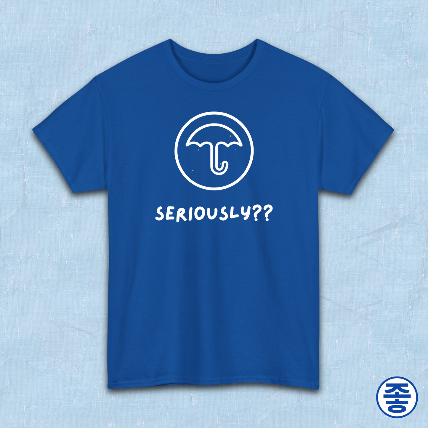 Dalgona candy umbrella design inspired by Squid Game Korean street snack honeycomb candy on blue t-shirt by Kjota