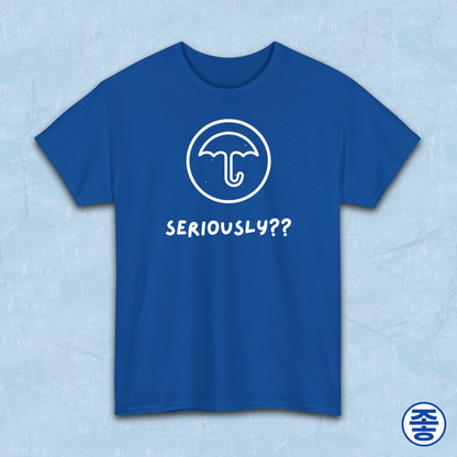 Dalgona candy umbrella design inspired by Squid Game Korean street snack honeycomb candy on blue t-shirt by Kjota