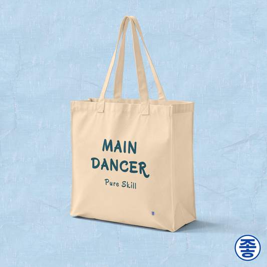 Main dancer K-pop fan beige canvas tote bag for photocard trading events by Kjota