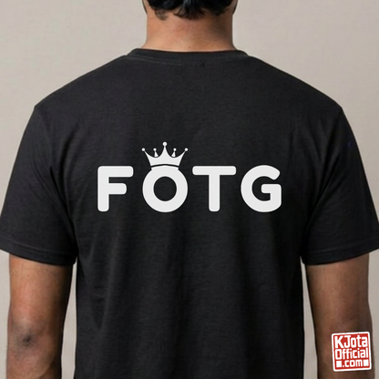 Back of a man wearing FOTG Face of the Group K-Pop idol group member role bias t-shirt black by K-Jota