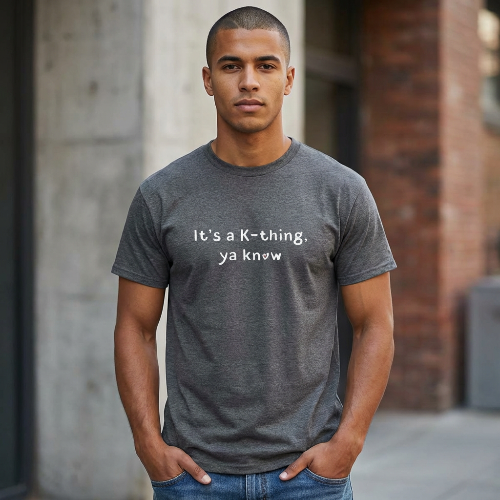 man wearing It’s a K-thing, Ya Know Korean culture K-wave 한류 fan t-shirt gray by Kjota