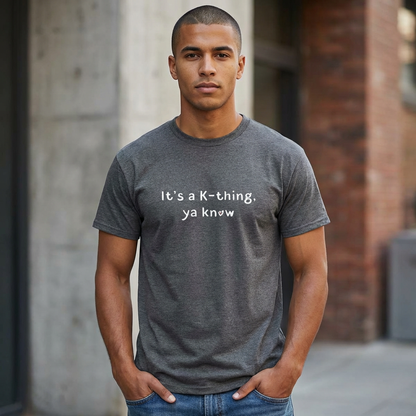 man wearing It’s a K-thing, Ya Know Korean culture K-wave 한류 fan t-shirt gray by Kjota