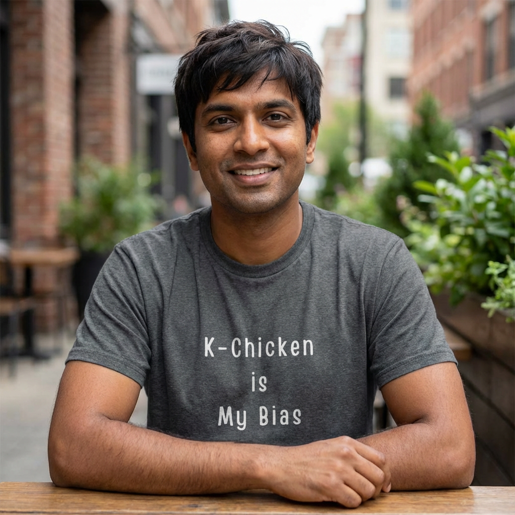 man wearing Korean fried chicken fan gray t-shirt by Kjota