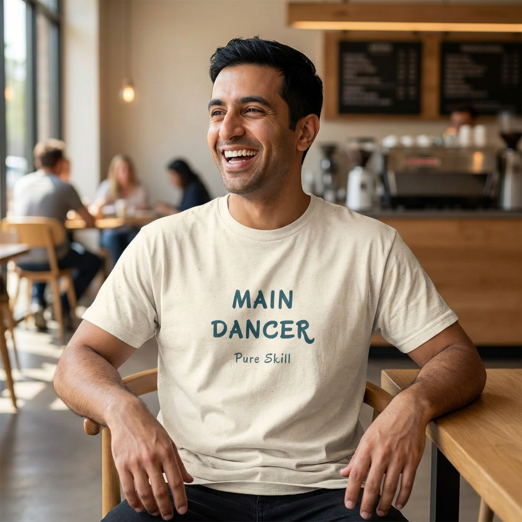 Man wearing main dancer K-pop fan t-shirt offwhite by Kjota