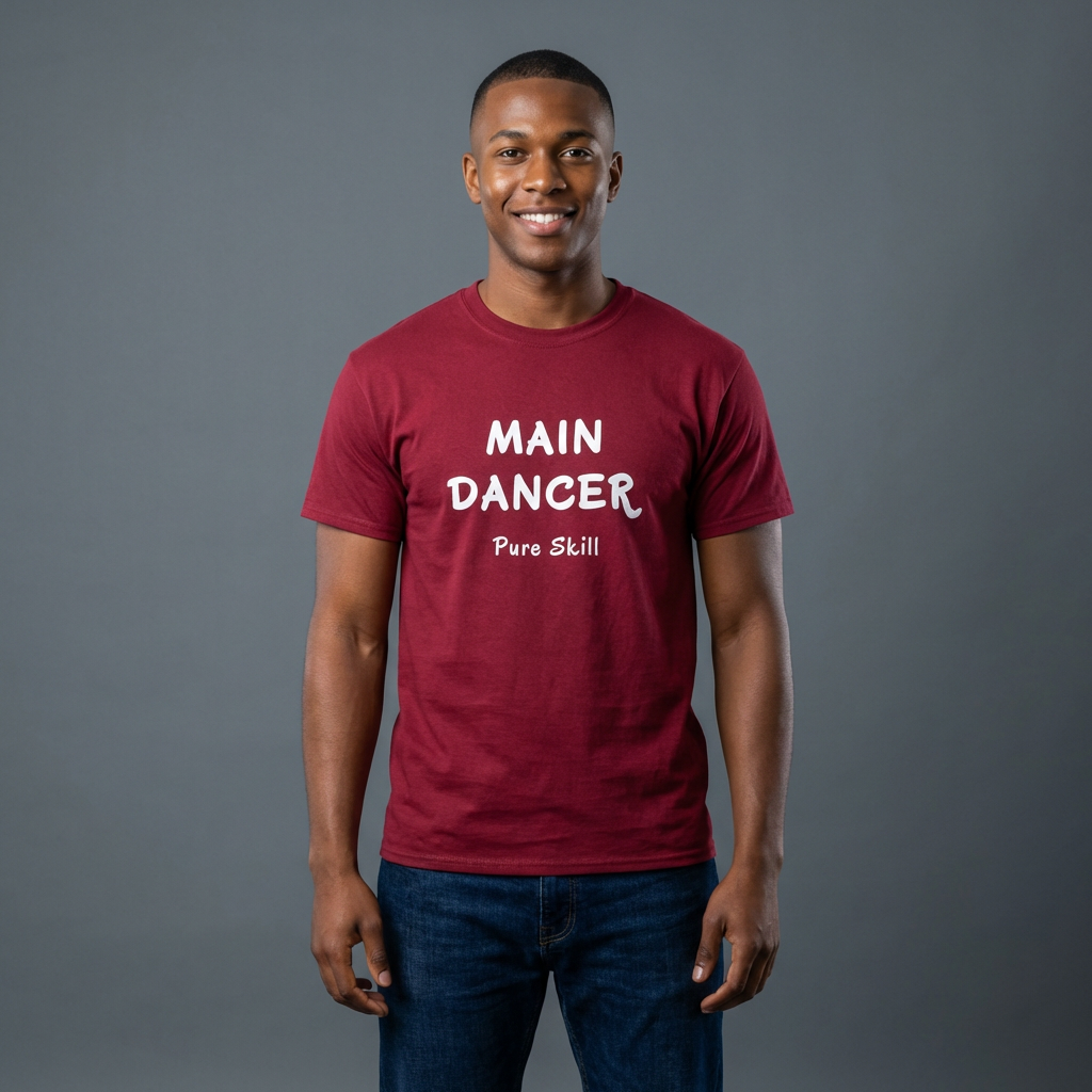 man wearing main dancer K-pop fan t-shirt red by Kjota