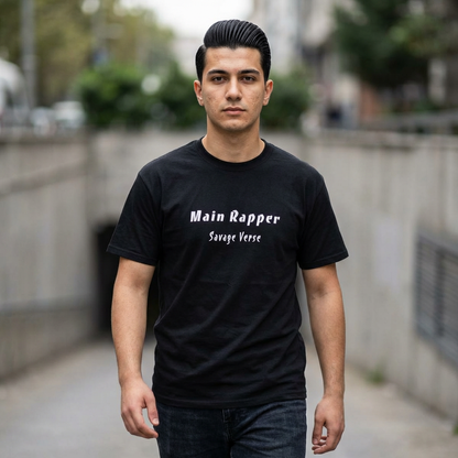 man wearing main rapper savage verse K-pop fan t-shirt black by Kjota