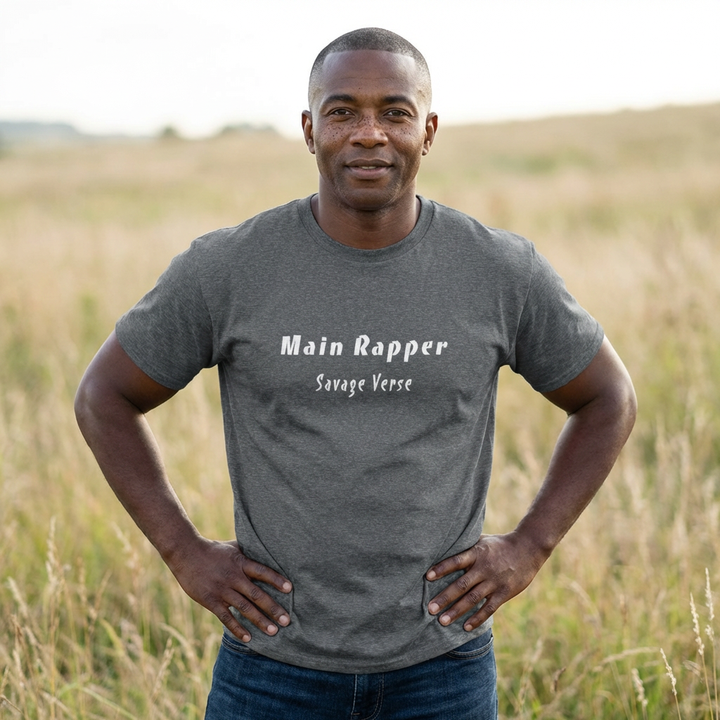 man wearing main rapper savage verse K-pop fan t-shirt gray by Kjota