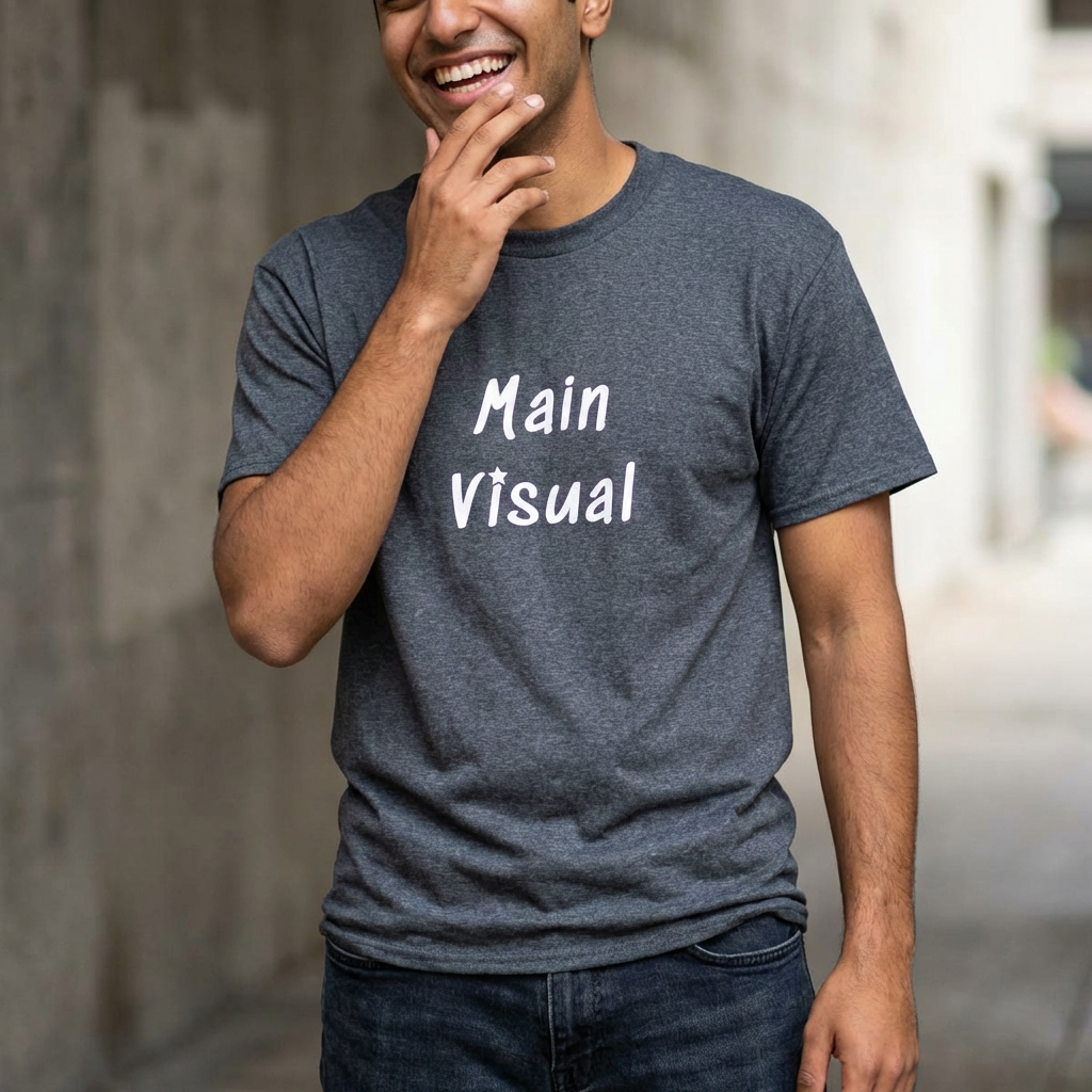 man wearing main visual K-pop fan t-shirt gray by Kjota