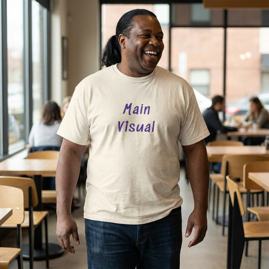 man wearing main visual K-pop fan t-shirt offwhite by Kjota