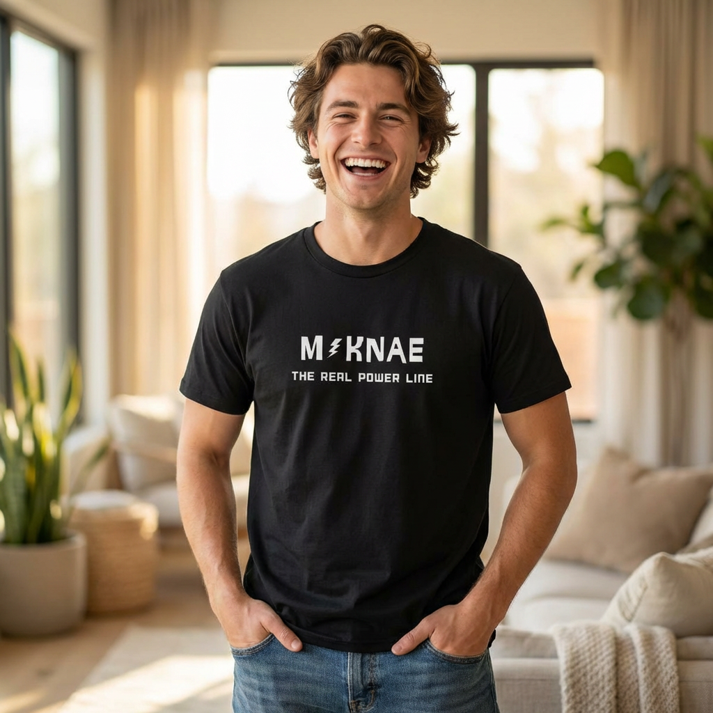 man wearing “Maknae the real power line” youngest member K-pop fan t-shirt black by Kjota