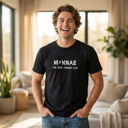 man wearing “Maknae the real power line” youngest member K-pop fan t-shirt black by Kjota