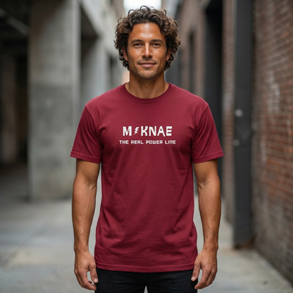 man wearing “Maknae the real power line” youngest member K-pop fan t-shirt red by Kjota