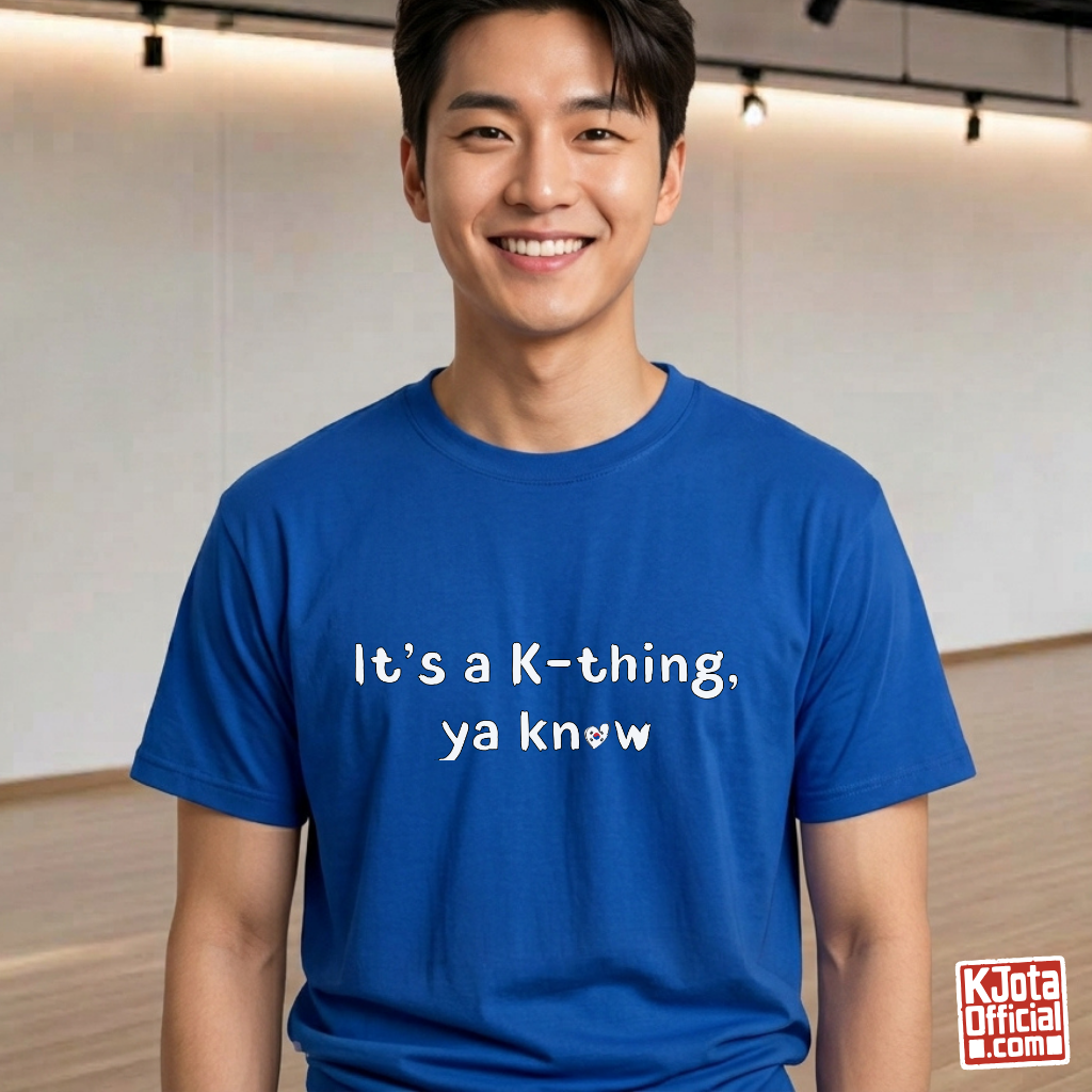 man wearing “It’s a K-thing, Ya Know” printed on blue t-shirt by K-Jota