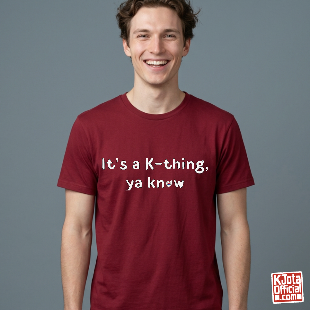man wearing “It’s a K-thing, Ya Know” printed on red t-shirt by K-Jota