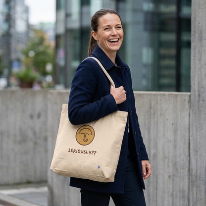 woman man holding Squid Game inspired dalgona honeycomb candy umbrella Korean street snack design on beige canvas tote bag by Kjota