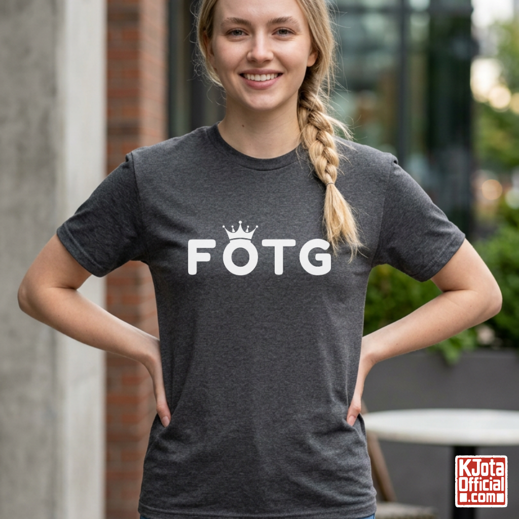 woman wearing FOTG Face of the Group K-Pop idol group member role t-shirt gray by K-Jota