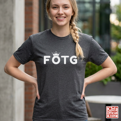 woman wearing FOTG Face of the Group K-Pop idol group member role t-shirt gray by K-Jota