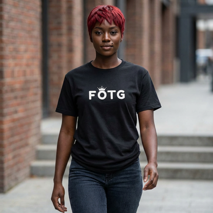 woman wearing FOTG Face of the Group K-Pop fan t-shirt black by Kjota