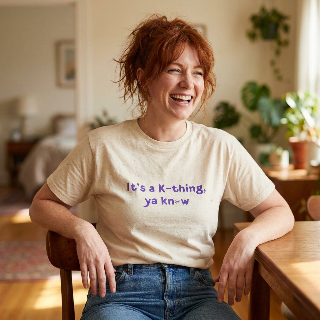 woman wearing It’s a K-thing, Ya Know Korean culture K-wave 한류 fan t-shirt beige by Kjota