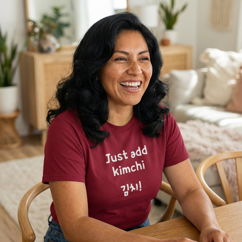 woman wearing Just add kimchi Korean food superfood fan red t-shirt by Kjota