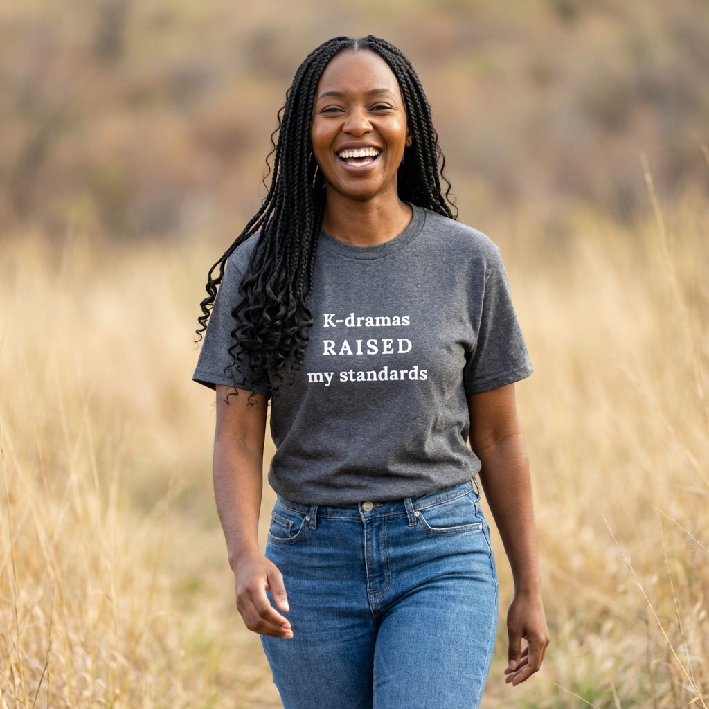 woman-wearing-K-dramas raised my standards fan t-shirt gray by Kjota
