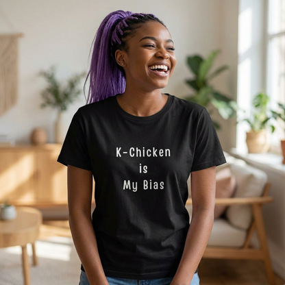 woman wearing Korean fried chicken fan black t-shirt by Kjota
