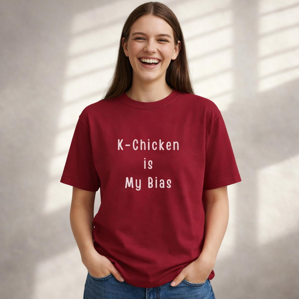 woman wearing Korean fried chicken fan red t-shirt by Kjota