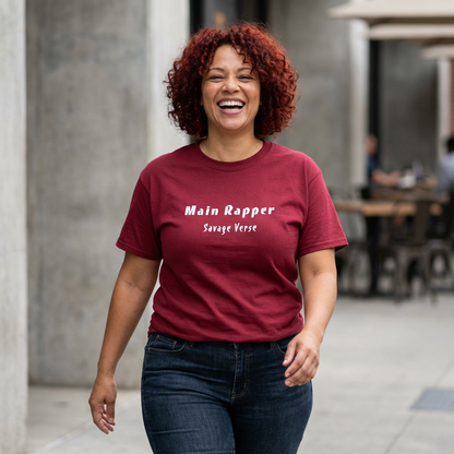 woman wearing main rapper savage verse K-pop fan t-shirt red by Kjota