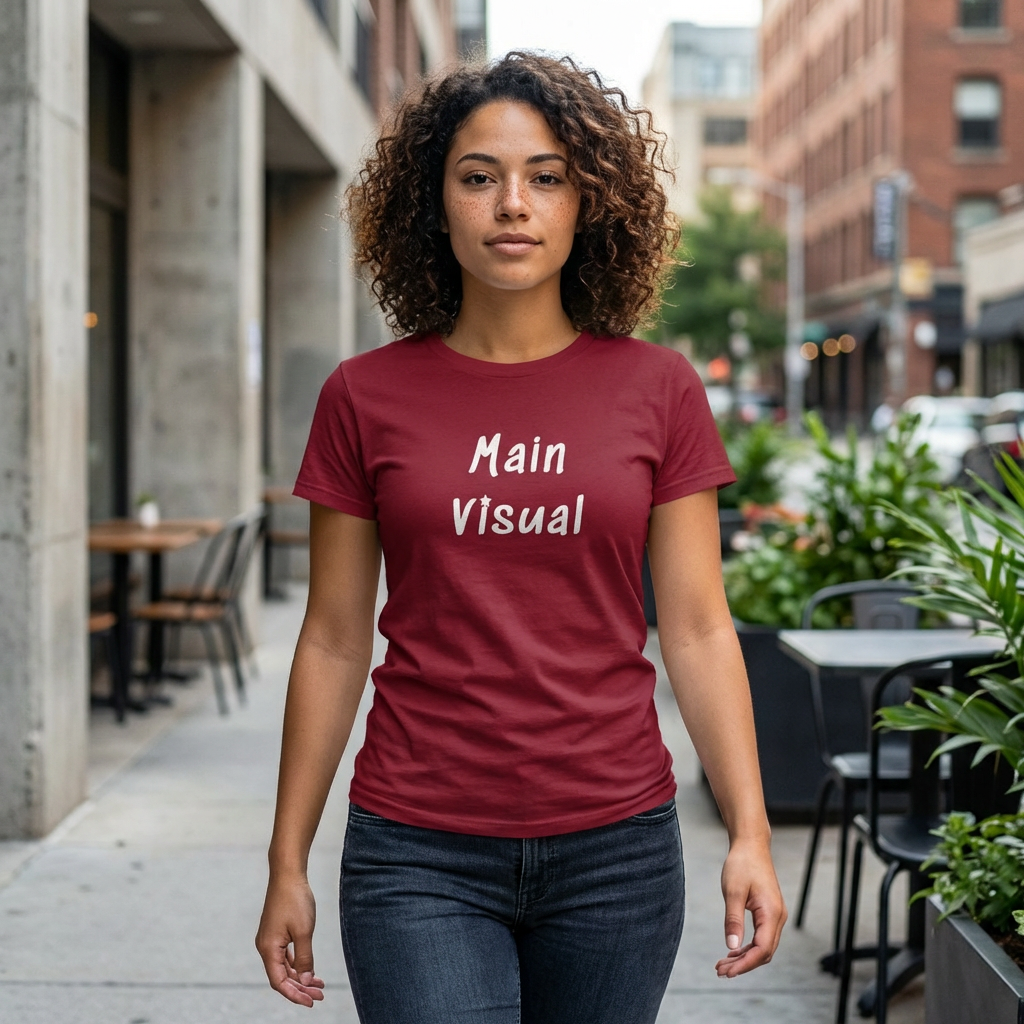 woman wearing main visual K-pop fan t-shirt red by Kjota