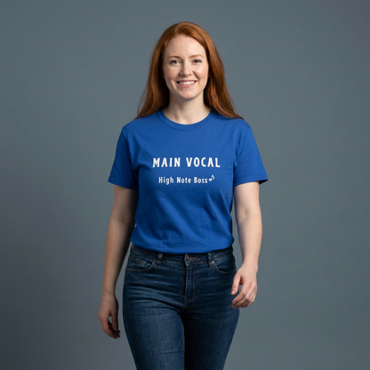 woman wearing main vocal high note K-pop fan t-shirt blue by Kjota
