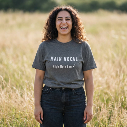 woman wearing main vocal high note K-pop fan t-shirt gray by Kjota