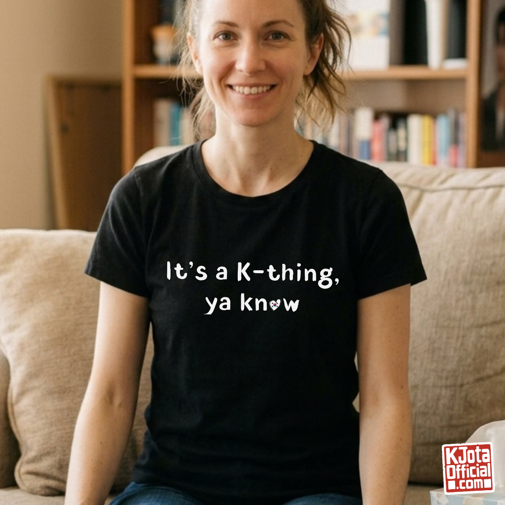 woman wearing “It’s a K-thing, Ya Know” printed on black t-shirt by K-Jota